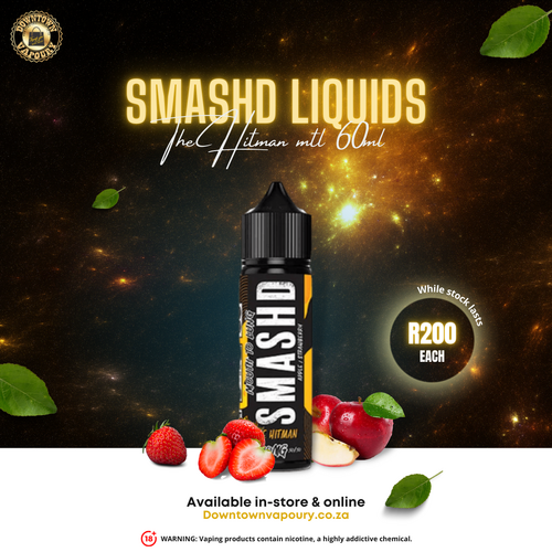 Smashd Liquids The Hitman MTL e-liquid, a strawberry and apple blend in a 60ml bottle, perfect for detonating your taste buds.
