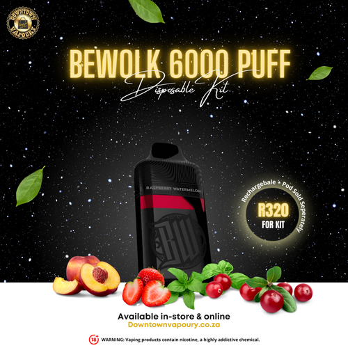 Bewolk Diposable Kit Combo Pack 500mAh Rechargeable Battery and 6000 Disposable Cartridge (5% Nicotine)