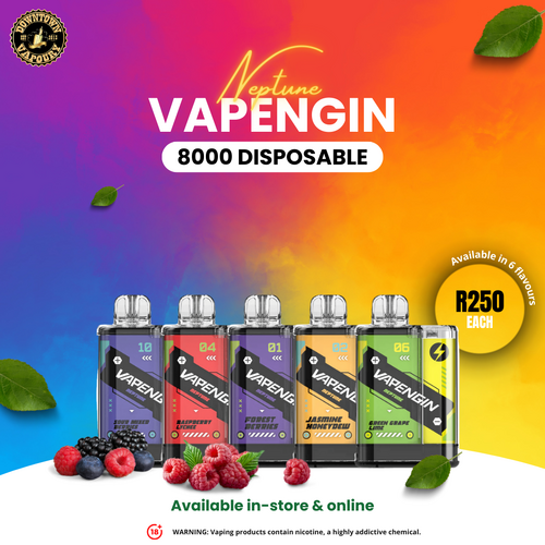 Downtown Vapoury Vapengin Neptune 8000 Puff Disposable Rechargeable Battery Pod Device 5% Nicotine